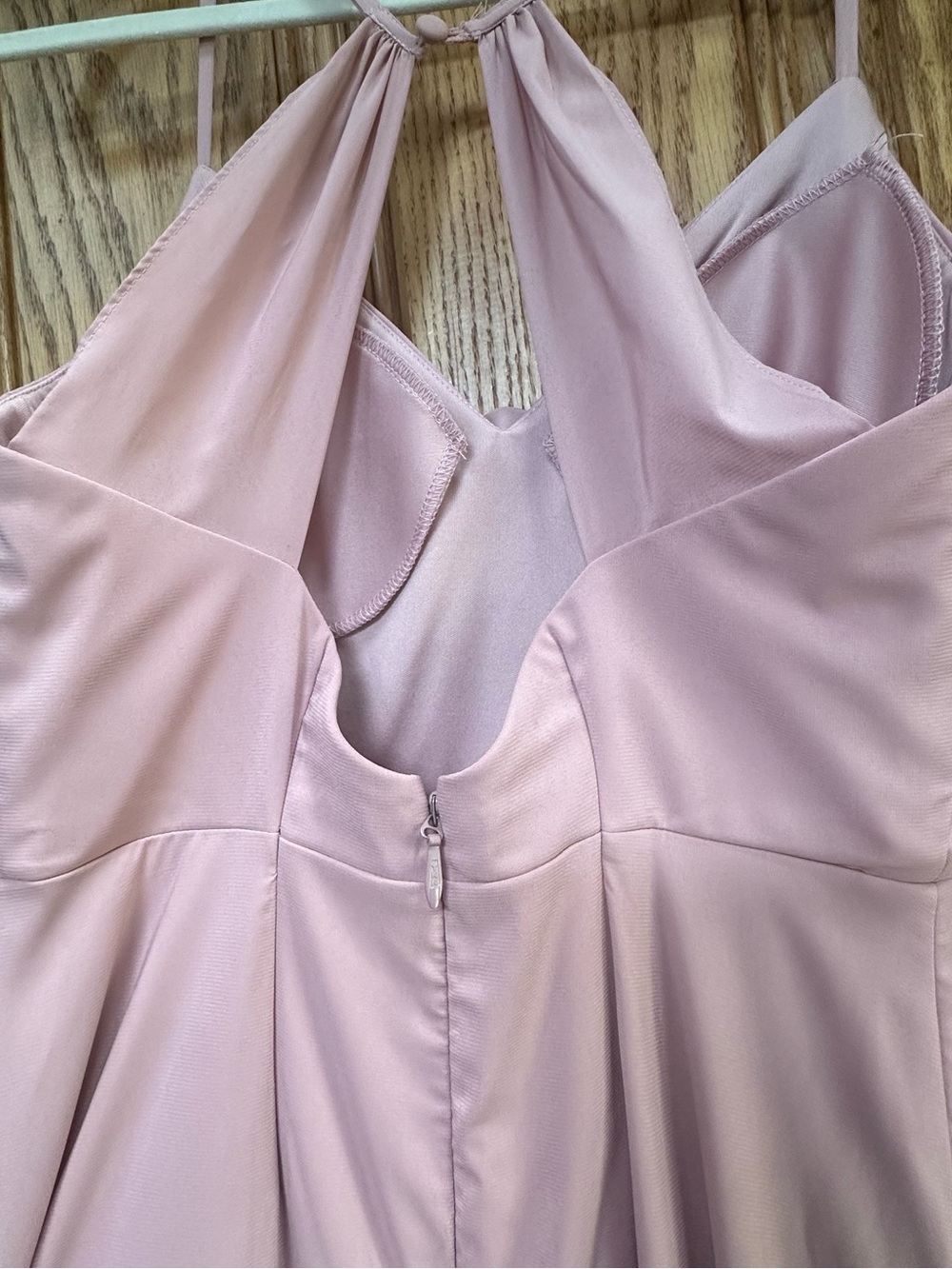 AZAZIE Dusty Rose Ruched Spaghetti Strap Evening Gown with Thigh Slit sz 14 - Picture 9 of 16